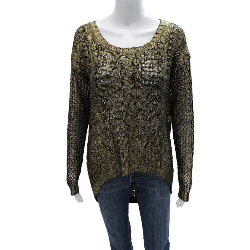 Beulah Women Pullover Sweater Black Scoop Neck Long Sleeve Size S